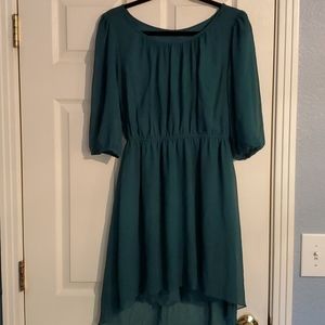 Dark teal waterfall dress